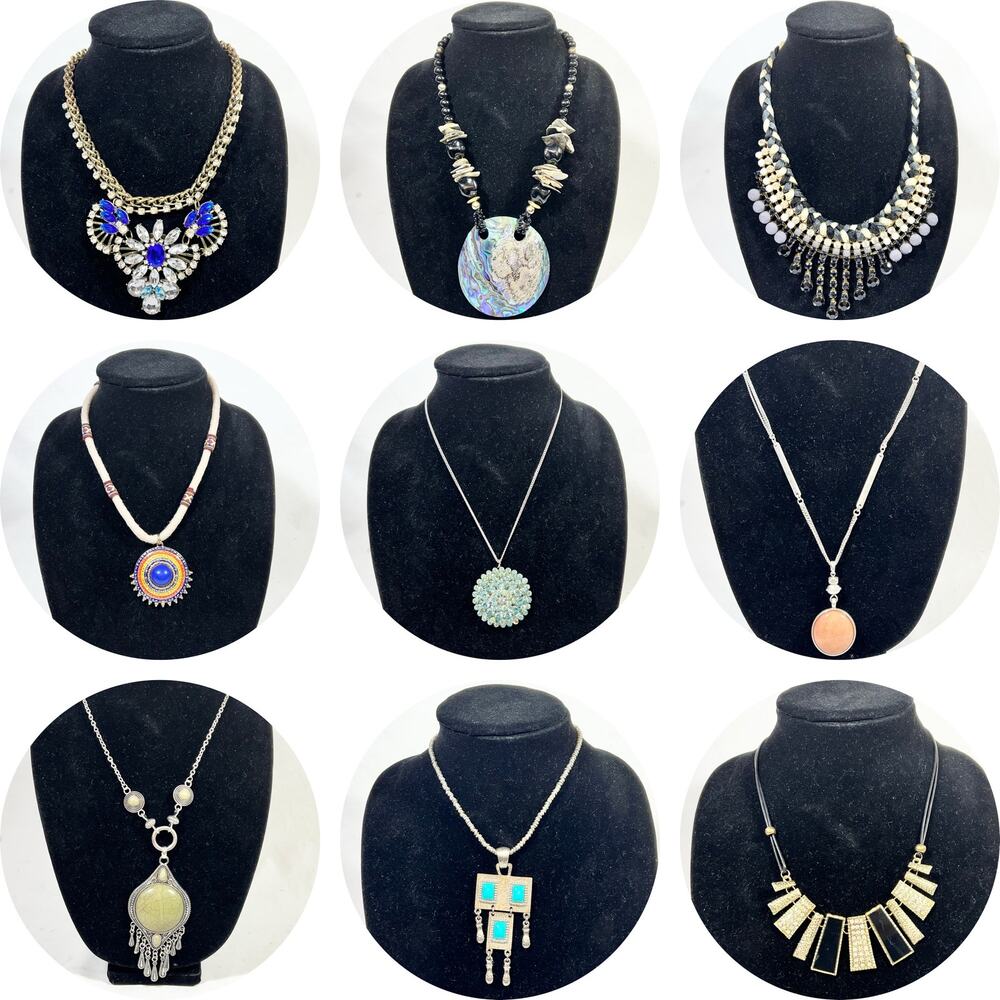 Lot of 9 Silver Gold Tone Necklaces Tribal Fantasy Faux Jewelry Chains